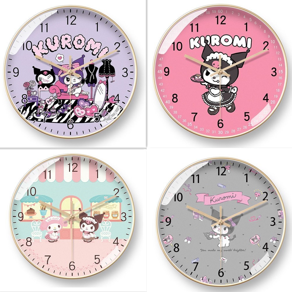 20 ซม. Kawaii อะนิเมะ Sanrio Kittys Kuromi นาฬิกาแขวนการ์ตูนเด็กห้องนอนนักเรียน Study นาฬิกาควอตซ์ตกแต่งบ้านสาว