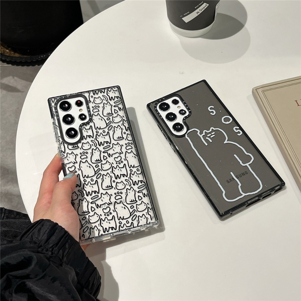 แวววาว ลูกแมว SOSหมี ซองโทรศัพท์ Samsung Galaxy S25 Ultra S25 S24 Ultra S24 Plus S24 S23 Ultra S23 Plus S23 S22 Ultra S25 Plus Case เคสโทรศัพท์ใหม่ ภาษาอังกฤษด้านข้าง TPU ป้องกันการตก เคสมือถือซัมซุง