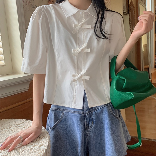 เสื้อเชิ้ตแขนสั้นสสำหรับผู้หญิง แฟชั่นเสื้อเชิ้ตย้อน