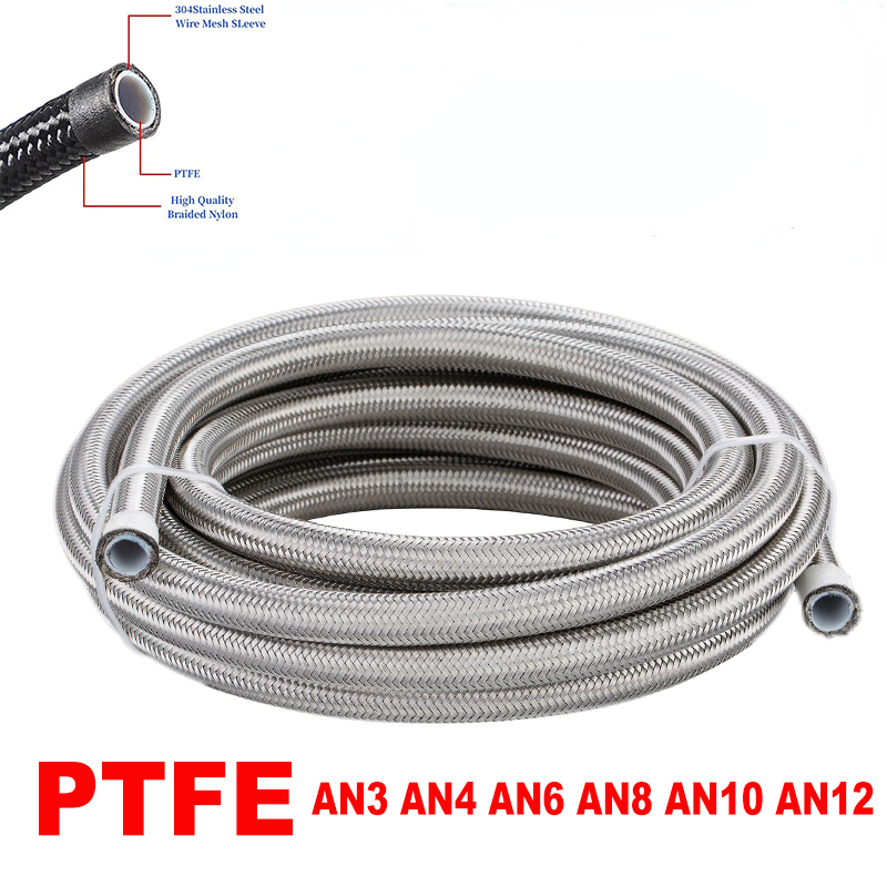 Ptfe ท่อน้ํามันเชื้อเพลิง ไนล่อนถัก An3 4 6 8 10 12an E85