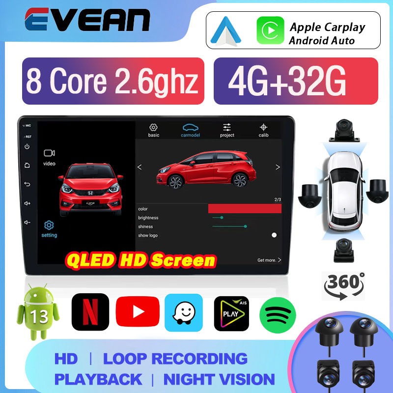 จอ android รถยนต์【QLED Screen 8 core】ram ddr4 32gb 9 นิ้ว / 10 นิ้ว หน้าจอสัมผัส 2din Android 13 สนับสนุนกล้องพาโนรามา 360 องศา วิทยุติดรถยนต์