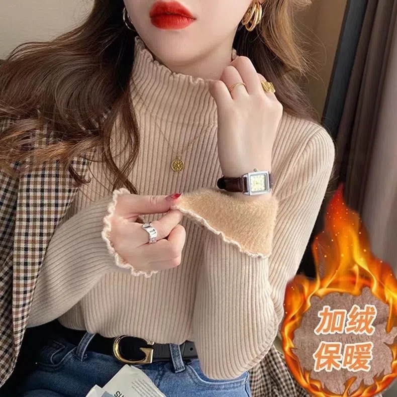 ฮีทเทค ลองจอน เสื้อกันหนาว คอเต่า ผ้าฟลีซ ให้ความอบอุ่น สไตล์ตะวันตก แฟชั่นฤดูใบไม้ร่วง และฤดูหนาว สําหรับผู้หญิง