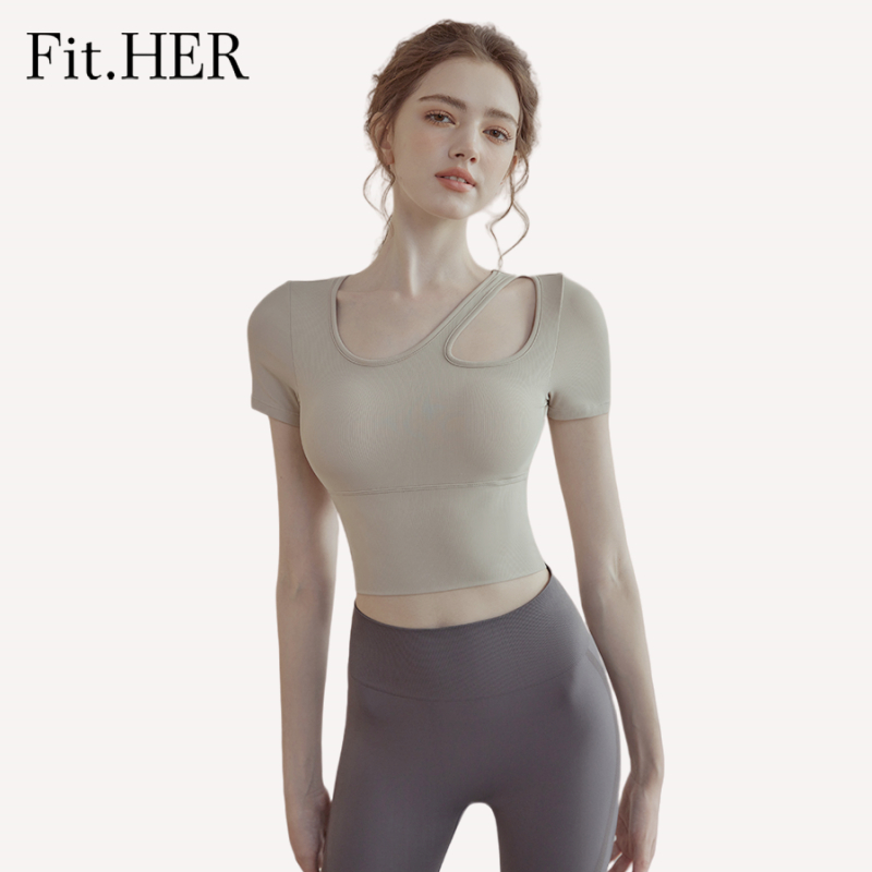 Fit.HER  เสื้อโยคะ แขนสั้น แบบบาง ระบายอากาศ ซับเหงื่อ แห้งเร็ว สําหรับผู้หญิง