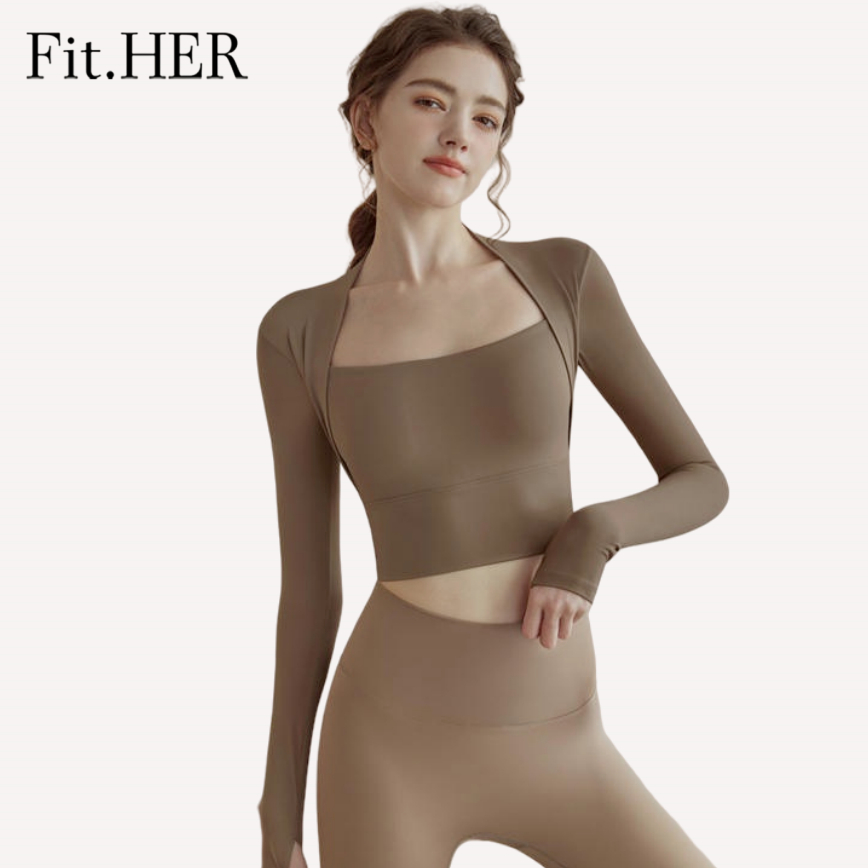 Fit.HER ใหม่ เสื้อโยคะ แขนยาว สีแดง แฟชั่นฤดูใบไม้ร่วง และฤดูหนาว สําหรับผู้หญิง 2023