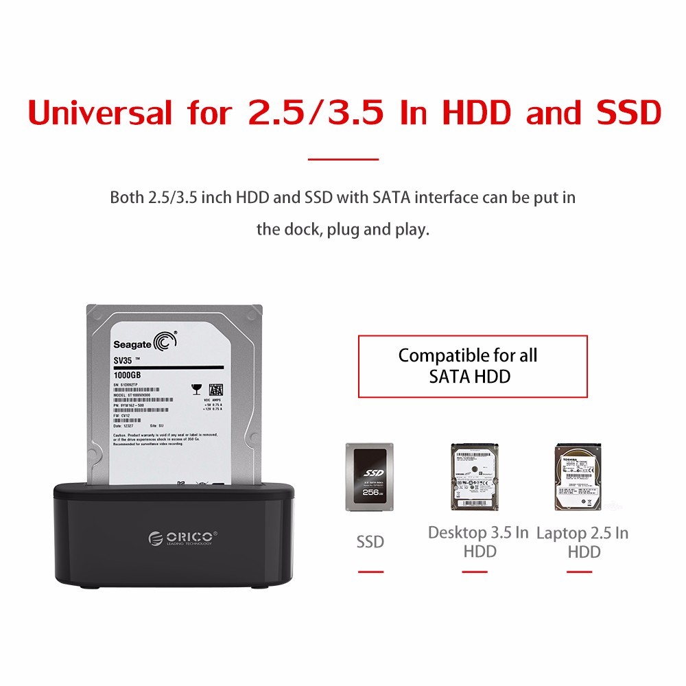 Orico HDD Docking Station Harddisk Docking Station ฮาร์ดไดรฟ์เชื่อมต่อ HDD USB3.0 และฮาร์ดไดรฟ์ SSD(6218US3)