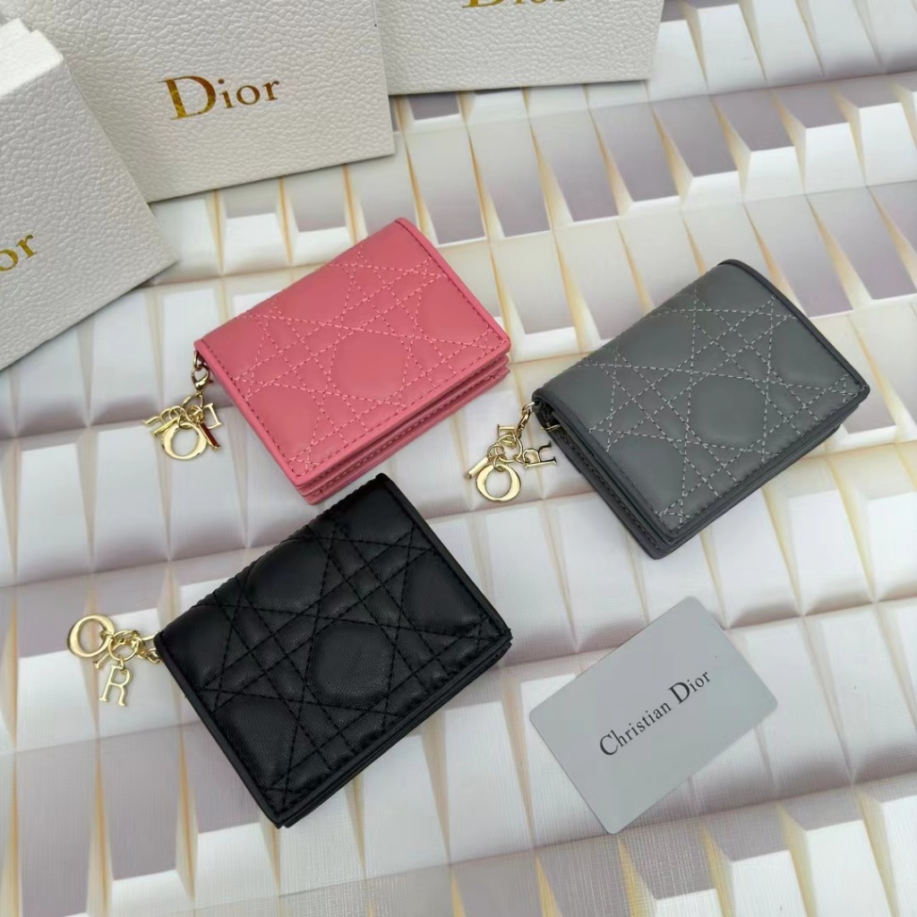 Dior ใหม่ กระเป๋าสตางค์ S0178 กระเป๋าใส่เหรียญ แฟชั่น กระเป๋าใส่บัตรผู้หญิง (พร้อมกล่อง)