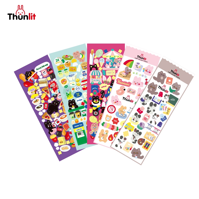 Thunlit สติกเกอร์กระดาษห่อ ลายการ์ตูนหมี สไตล์เกาหลี สําหรับตกแต่งสมุดบันทึก