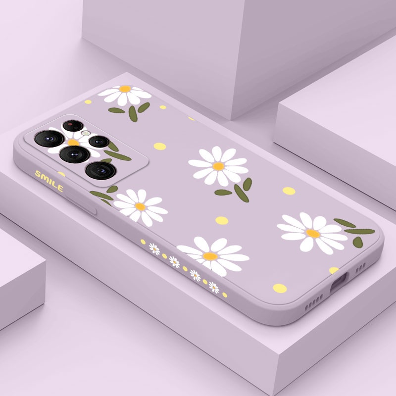 เคสโทรศัพท์ดอกเบญจมาศสําหรับ Samsung Galaxy S25 S24 FE Ultra Plus ซิลิโคนเหลวด้านข้างรูปแบบฝาครอบ