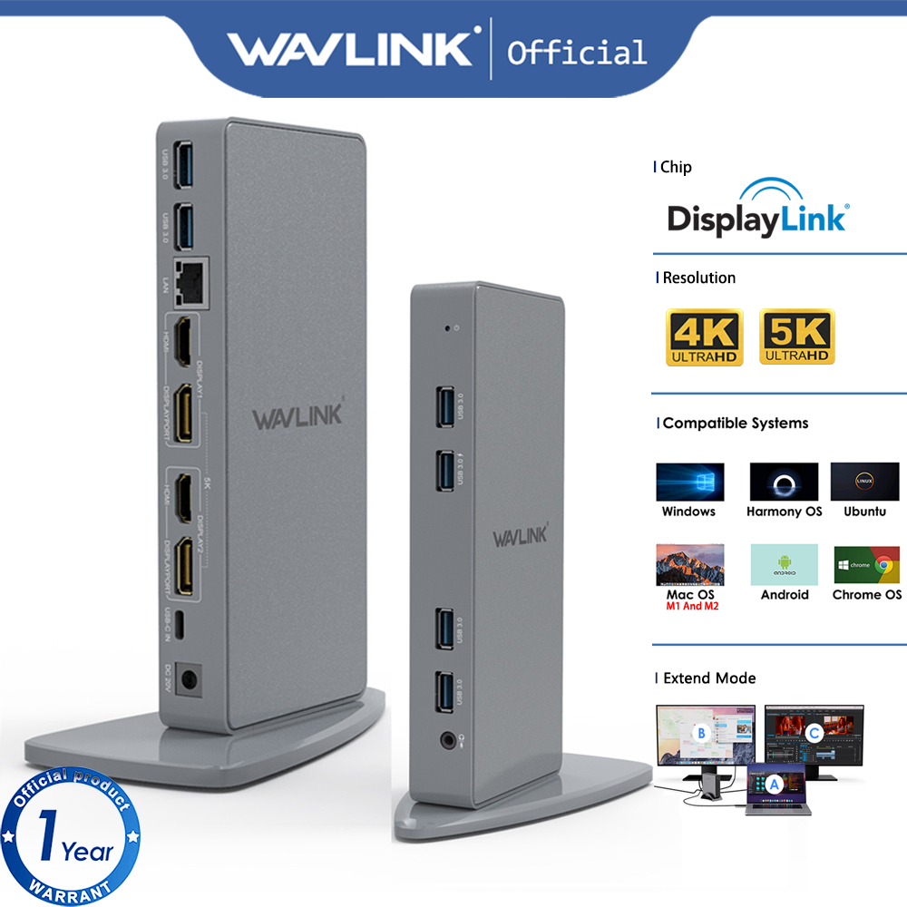 Wavlink แท่นวาง แนวตั้ง อลูมิเนียมอัลตร้า 5K Dual 4K HD พร้อมชิป Displaylink