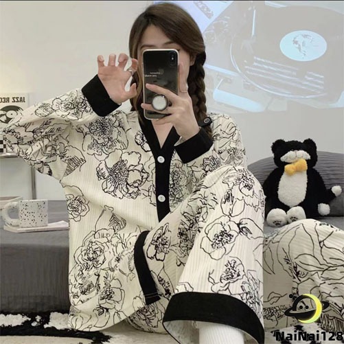 พร้อมส่ง ชุดนอนชุดเซต แขนยาวขายาว ลายการ์ตูน ใส่สบาย pajamas comfortable【NaiNai 128】