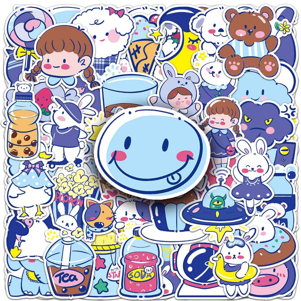 50 ชิ้นตลกการ์ตูนสีฟ้าน่ารักสไตล์สติกเกอร์กันน้ําสําหรับโทรศัพท์แล็ปท็อปสเก็ตบอร์ดสติกเกอร์สร้างสรรค์กราฟฟิตีรถมอเตอร์สติกเกอ