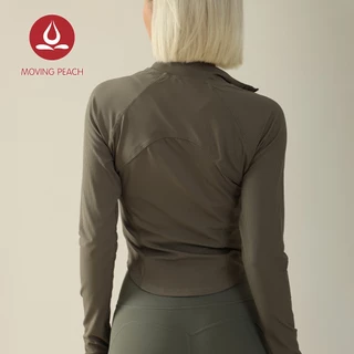 Moving PEACH เสื้อแจ็กเก็ตแขนยาว มีซิป ทรงโค้ง เข้ารูป เหมาะกับการเล่นโยคะ ฟิตเนส วิ่ง สําหรับผู้หญิง ASR