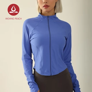 Moving PEACH เสื้อแจ็กเก็ตแขนยาว มีซิป ทรงโค้ง เข้ารูป เหมาะกับการเล่นโยคะ ฟิตเนส วิ่ง สําหรับผู้หญิง ASR