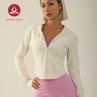 Moving PEACH เสื้อแจ็กเก็ตแขนยาว มีซิป ทรงโค้ง เข้ารูป เหมาะกับการเล่นโยคะ ฟิตเนส วิ่ง สําหรับผู้หญิง ASR