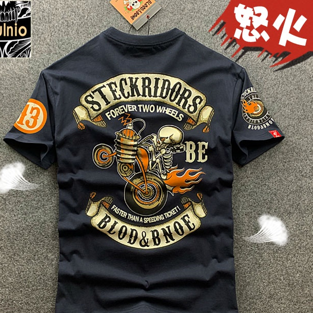 ((พร้อมส่ง) เสื้อยืดแขนสั้น ผ้าฝ้ายแท้ พิมพ์ลายหัวกะโหลก สไตล์ญี่ปุ่น และฮ่องกง แนวสตรีท เรโทร สําหรับผู้ชาย