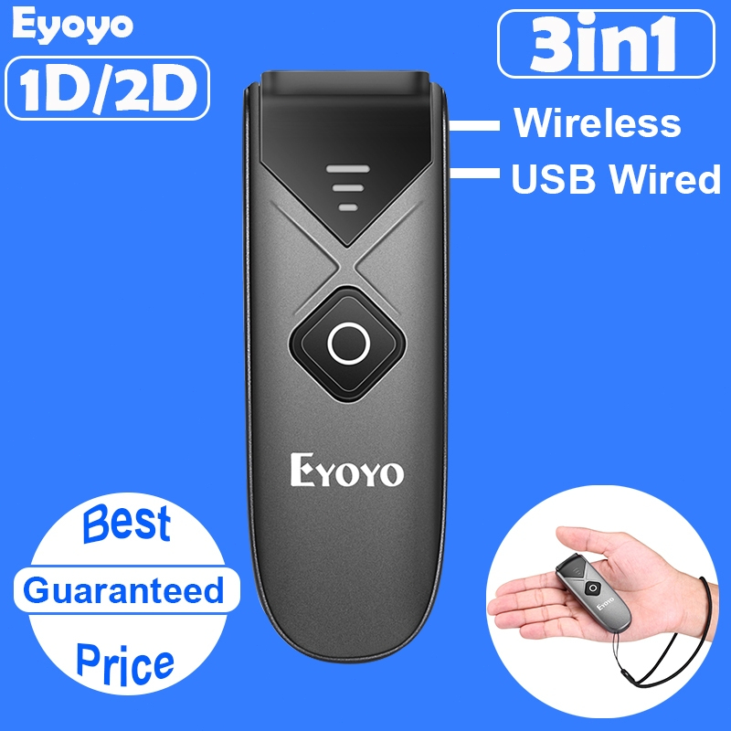Eyoyo via Bluetooth 2.4G Wireless 2D 1D Mini Barcode Scanner Reader เครื่องสแกนบาร์โค้ดไร้สาย บลูทูธ