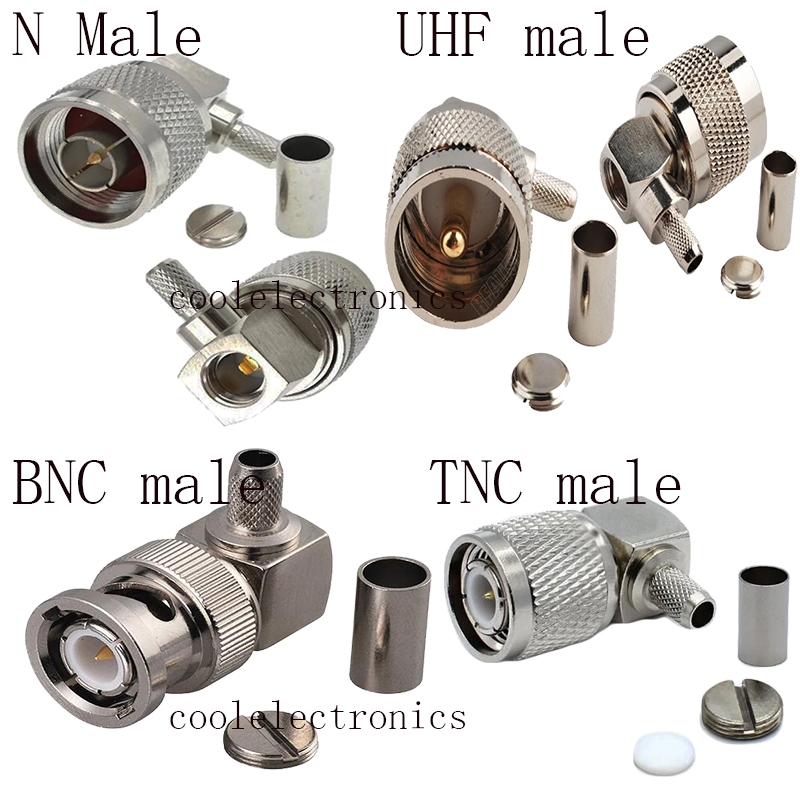ปลั๊กเชื่อมต่อ UHF PL259 N BNC TNC ตัวผู้ มุมขวา 90 องศา สําหรับสายโคแอ็กซ์ RG58 LMR195 RG142 RG400 2 ชิ้น