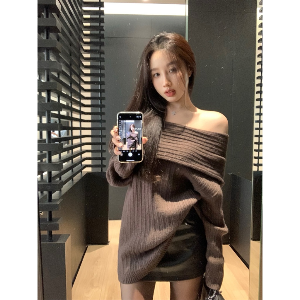 Xiaozhainv เสื้อกันหนาวแขนยาว ผ้าถัก ทรงหลวม ความยาวปานกลาง