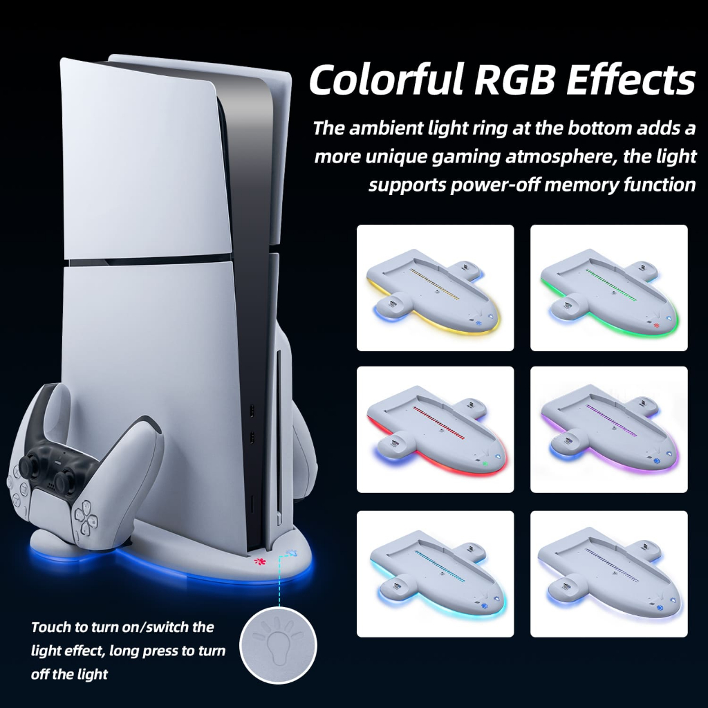 Dobe แท่นชาร์จ RGB มัลติฟังก์ชั่นสําหรับ PS5 Slim - สีขาว (NOT สําหรับ PS5/PS5 Pro)