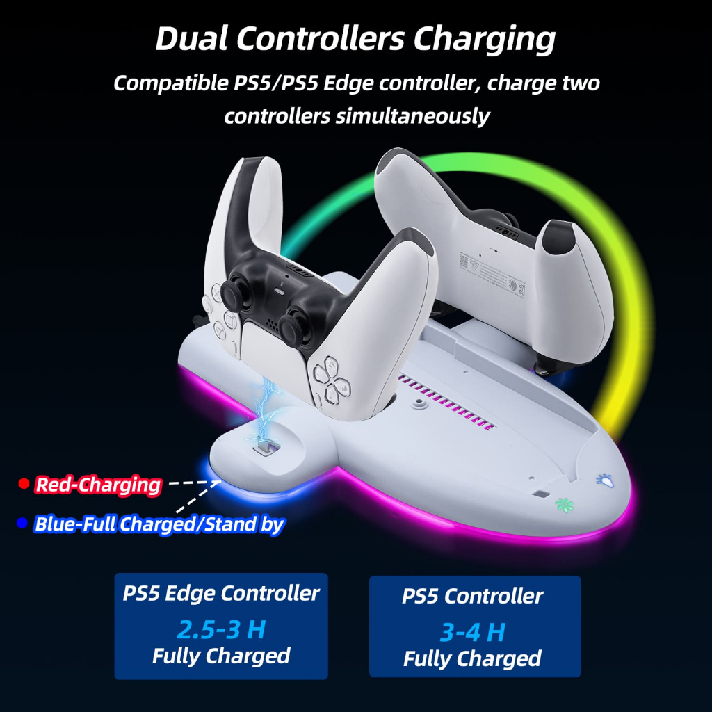 Dobe แท่นชาร์จ RGB มัลติฟังก์ชั่นสําหรับ PS5 Slim - สีขาว (NOT สําหรับ PS5/PS5 Pro)
