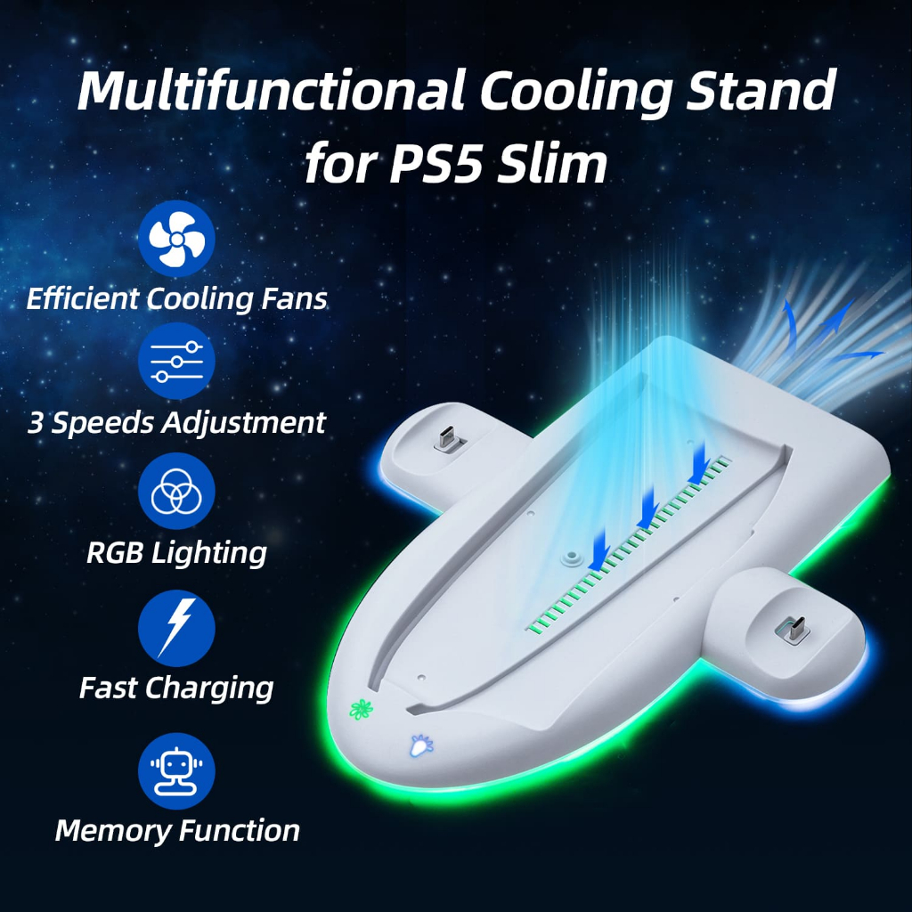 Dobe แท่นชาร์จ RGB มัลติฟังก์ชั่นสําหรับ PS5 Slim - สีขาว (NOT สําหรับ PS5/PS5 Pro)