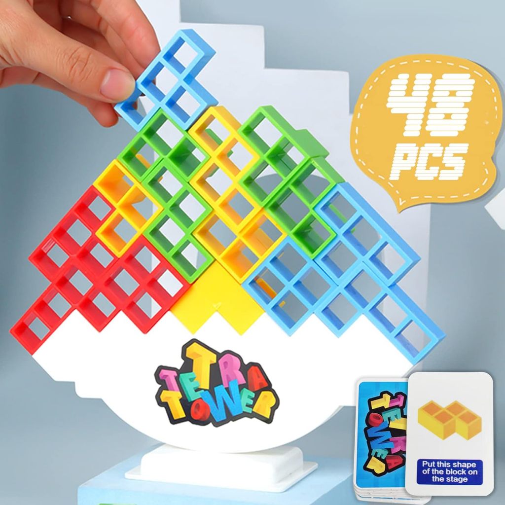 เกม Tetra Tower 48PCS,เกมบาลานซ์- ของเล่นปริศนาบล็อกซ้อน, เกมกระดานสําหรับเด็กและผู้ใหญ่,เกมครอบครัวปาร์ตี้เกมสร้างทีม