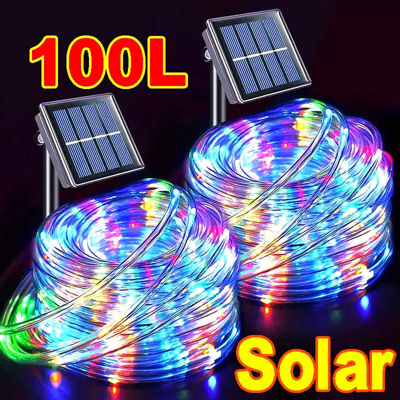 พร้อมสต็อกLigyetor 10/5m พลังงานแสงอาทิตย์ PVC Rainbow Tube ไฟ LED กันน้ํา String ไฟสําหรับกลางแจ้งครอบครัวคริสต์มาสตกแต่งงานแต่งงาน