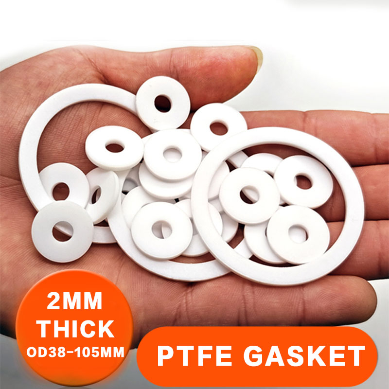 ปะเก็น PTFE หนา 2 มม. เส้นผ่านศูนย์กลางภายนอก 38-105 มม. ปะเก็นซีล ทนความร้อนสูง ทนต่อการกัดกร่อน ปะเก็นวาล์ว F4 Teflon