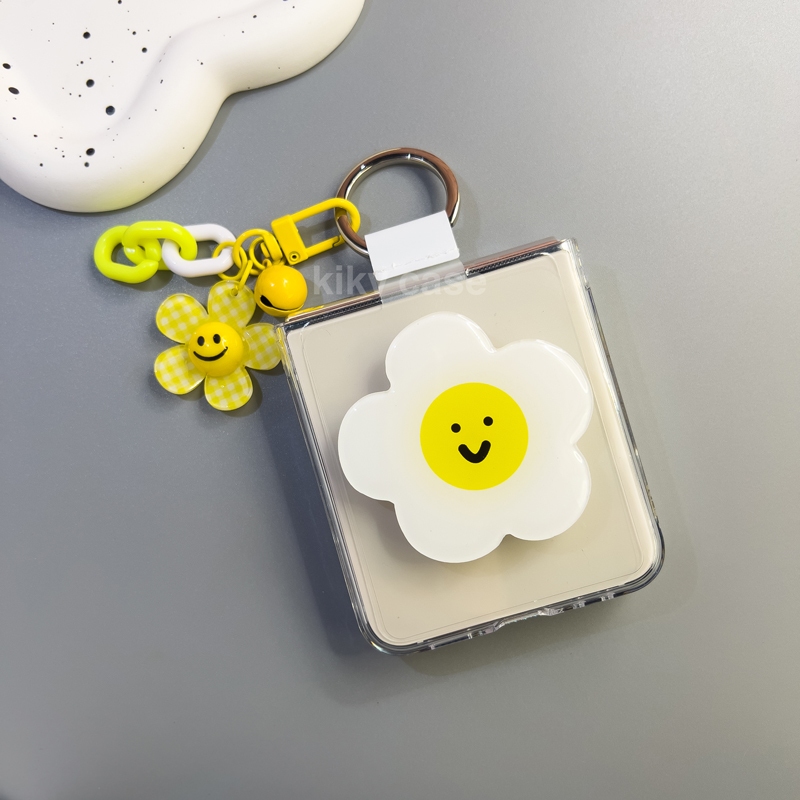 เคสป้องกันโปร่งใส Samsung Z Flip 5 พร้อมขาตั้งเดซี่ยิ้มและจี้ที่สวยงาม ZFLIP5 Z FLIP5