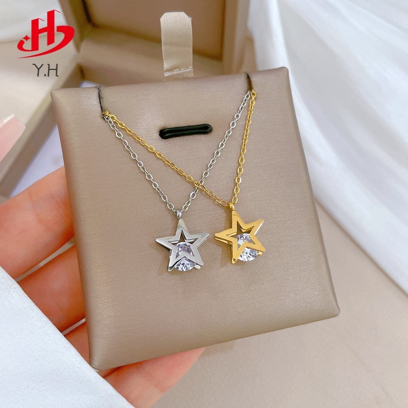⭐Y.H⭐ 316L ดวงดาว และเพชร 18K สร้อยคอสแตนเลส