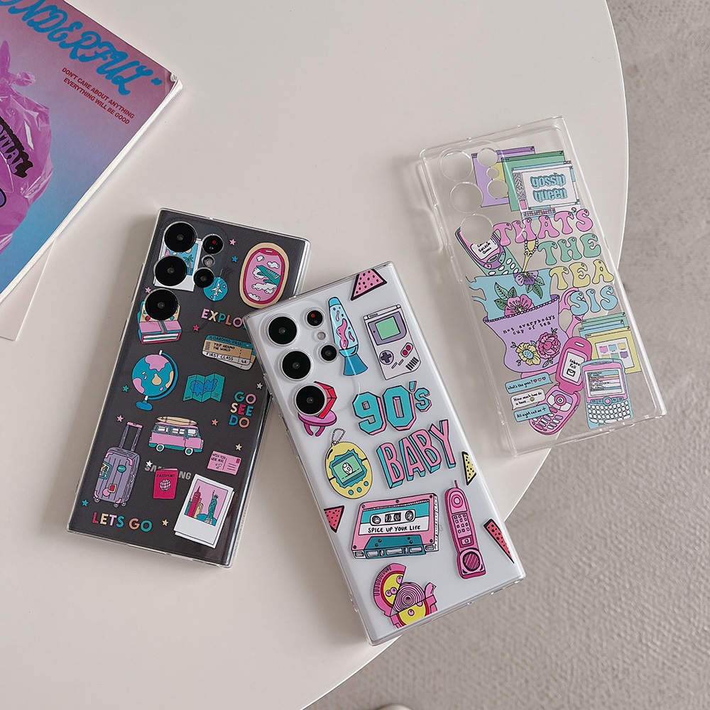 น่ารัก สีชมพู 90 สติ๊กเกอร์ ป้ายกำกับ เคส Samsung Galaxy S24 Ultra S23 Ultra S23FE S22 Ultra S20FE S