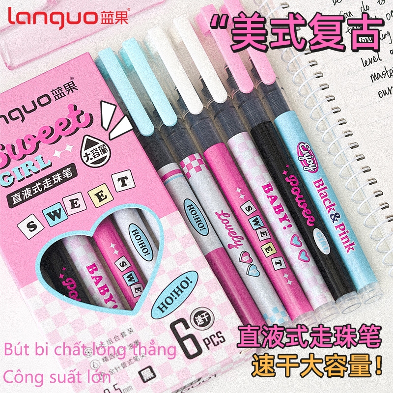 Languo ปากกาเจล 0.5 มม. สีดํา สไตล์เรโทร สําหรับโรงเรียน สํานักงาน 6 ชิ้น ต่อชุด