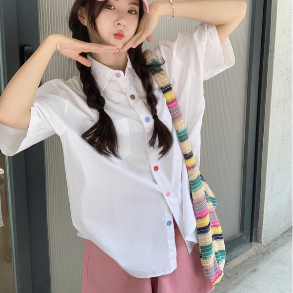 เสื้อเชิ้ตแขนสั้น แบบเรียบง่าย แฟชั่นฤดูร้อน สำหรับผู้หญิง