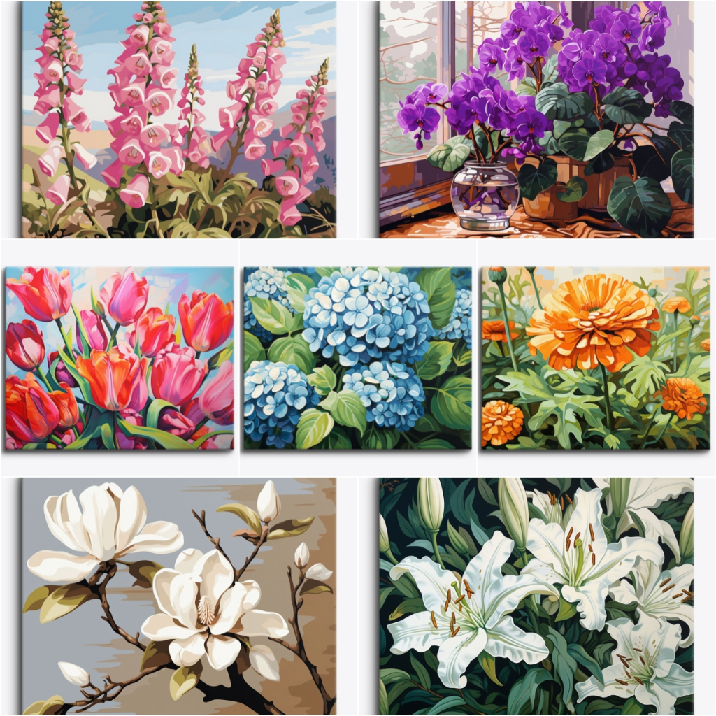 Drofe / ระบายสีตามตัวเลข / ดอกไม้ / ภาพวาดสีน้ํามันดิจิทัล / ภาพระบายสี / ภาพวาด DIY / ภาพวาดผ้าใบ / ภาพวาดสีน้ํามัน / ภาพระบายสีตามตัวเลข / การตกแต่ง