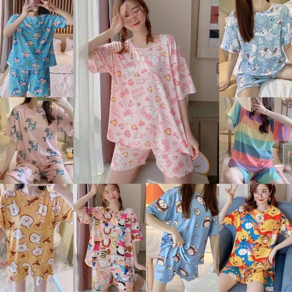 พร้อมส่ง ลายใหม่ ชุดนอนผู้ใหญ่แขนสั้นขาสั้น ชุดนอนลายน่ารัก เซตชุดนอน ไซซ์ M - 2Xl