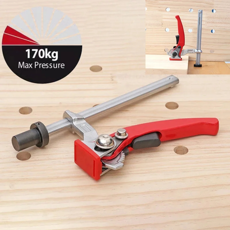 1pc Woodworking Desktop Quick Acting Hold Down Clamp Desktop Clip Fast Fixed Clip For Woodworking Benches 19/20MM Hole Tool Ratch
