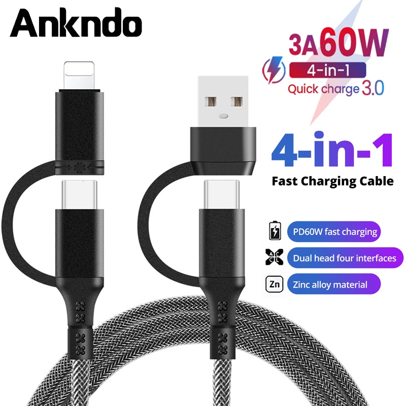 【COD】สำหรับ I/phone Samsung Xiaomi 4IN1 60W Fast Charge Data ลวด สายซิงค์สาย USB Type C Charger สายชาร์จ 1M
