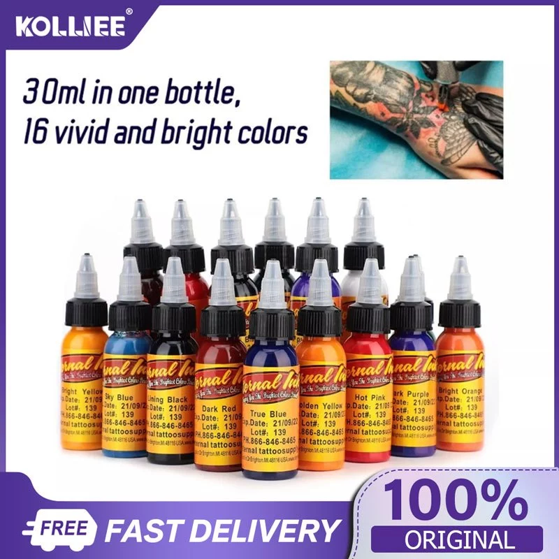 หมึกสัก สักร่างกายถาวร 30 มล(16 สี) หมึกสีสำหรับสัก สีสักลายของแท้ หมึกสักลาย อุปกรณ์สักลาย