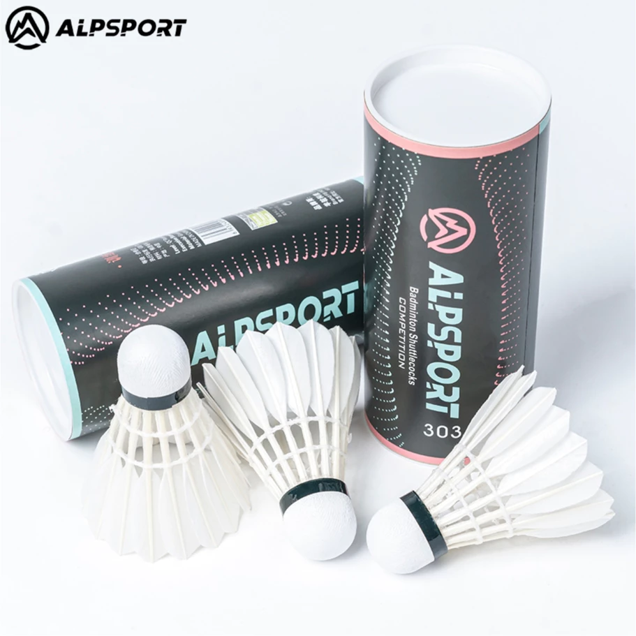 ALPSPORT 303 3/6/9 ชิ้นหลอดขนห่านสีขาวแบดมินตันสําหรับการฝึกอบรมความเร็วเรียบอุปกรณ์กีฬากลางแจ้งแบดมินตันลูกขนไก่คุณภาพสูง ALP