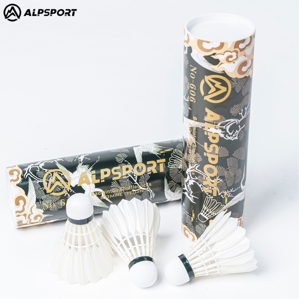 ALPSPORT 606【คลาวด์ ＆ ปั้นจั่น】ขนห่าน 100% ลูกขนไก่แบดมินตัน 6 ชิ้น การฝึกลูกขนไก่สมัครเล่น ลูกแบดมินตันลูกขนไก่ของแท้ มาตรฐานคุณภาพสูง ทนทาน สำหรับฝึกซ้อม 6 ชิ้น แบดมินตันของแท้ดั้งเดิม