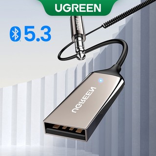 UGREEN ตัวรับสัญญาณบลูทูธ 5.3 แปลงจาก USB เป็น แจ็ก 3.5 มม. มีไมค์ สำหรับลำโพงรถยนต์