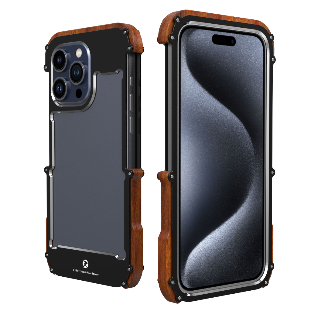 เคสโทรศัพท์มือถือ อลูมิเนียม กันกระแทก ลายเกราะไม้ หรูหรา สําหรับ Apple iPhone 15 Pro Max 14 Plus 13 12 11 Pro Max