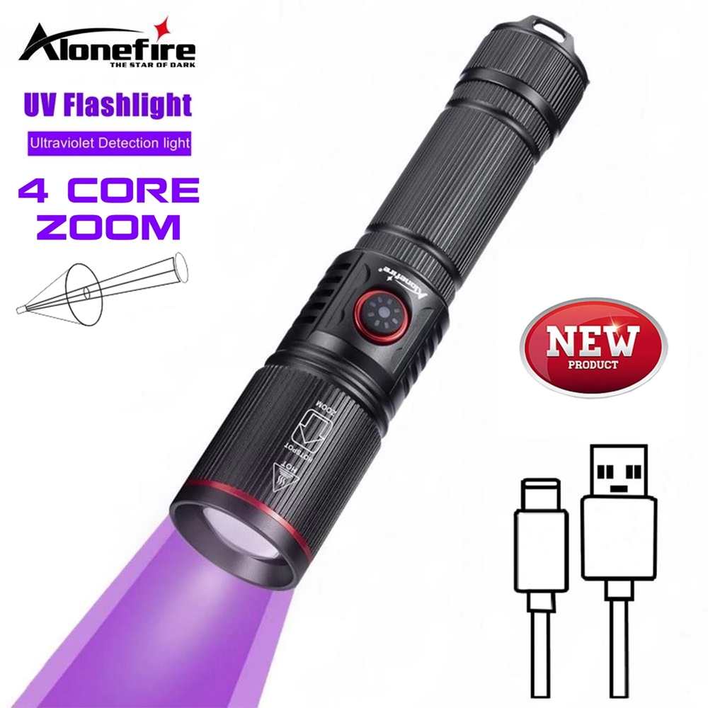 Alonefire ไฟฉาย LED 20W ซูมได้ พลังงานสูง 365nm/395nm สําหรับสัตว์เลี้ยง สุนัข แมว