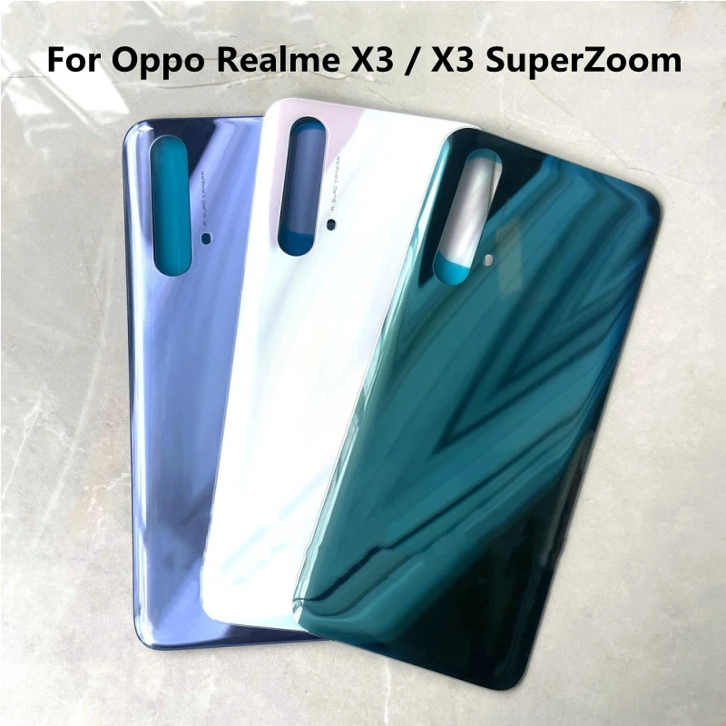 6.6 นิ้ว X 3 ตัวเรือน สําหรับ Oppo Realme X3 / X3 SuperZoom กระจกแบตเตอรี่ ฝาครอบซ่อม เปลี่ยน ประตูหลังโทรศัพท์ ด้านหลัง เคสโทรศัพท์ + สติกเกอร์โลโก้