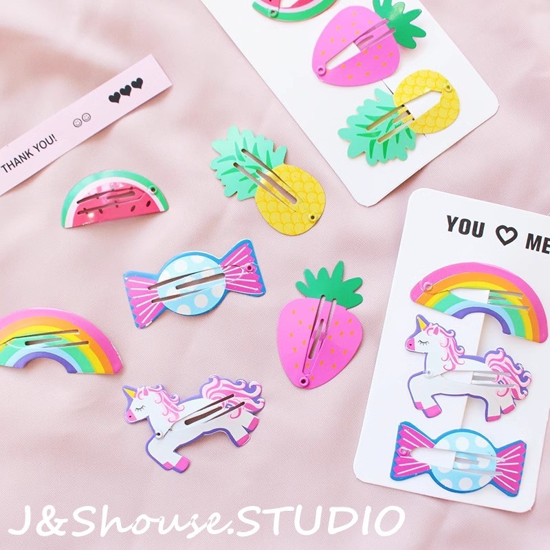 J048 สาวเกาหลี น่ารัก ลูกอม สายรุ้ง และผลไม้ หน้าม้าสีสันสดใส เครื่องประดับผมผู้หญิง