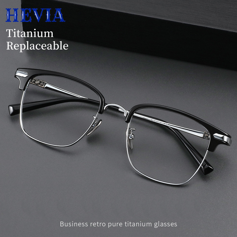 Hevia กรอบแว่นตา ไทเทเนียมบริสุทธิ์ เบาพิเศษ พร้อมกรอบแว่นตา แบบเปลี่ยน PT018