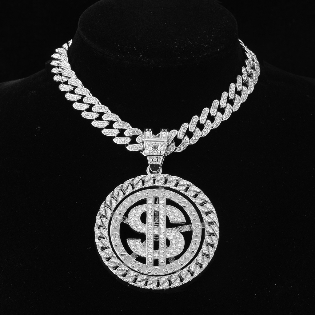 ใหม่ฮิปฮอปสร้อยคอ USD สร้อยคอหมุนได้ USD โลหะผสมฮิปฮอปผู้ชายส่วนบุคคลจี้สร้อยคอสร้อยคอน้ำแข็ง