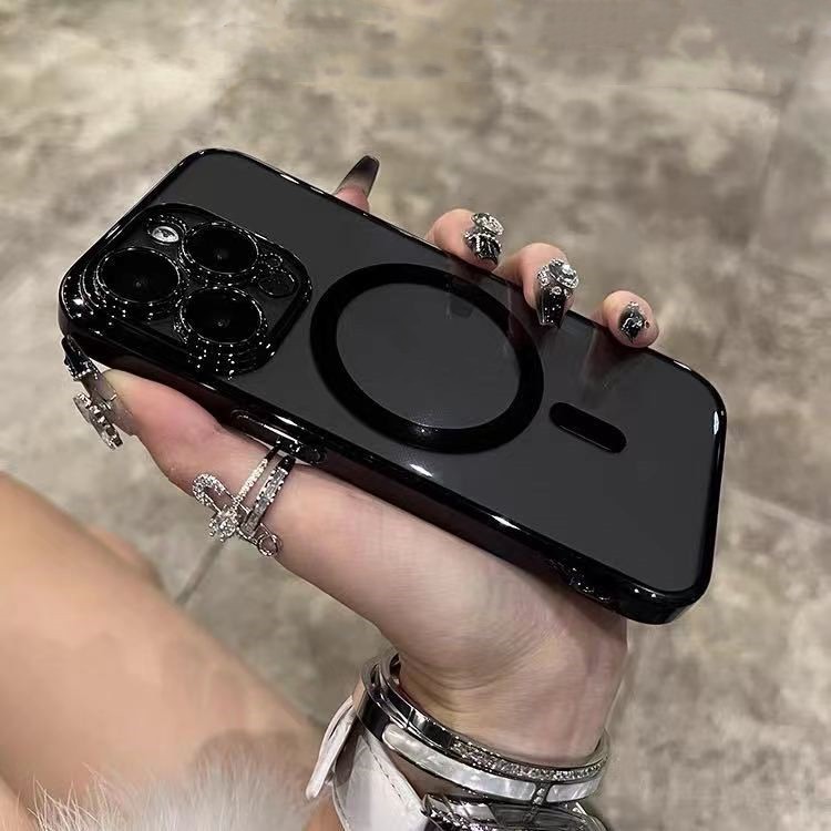 เคสโทรศัพท์มือถือ ซิลิโคนนุ่ม ใส เคลือบแม่เหล็ก หรูหรา สําหรับ iPhone 15 14 13 12 11 Pro Max 14Plus 15Plus