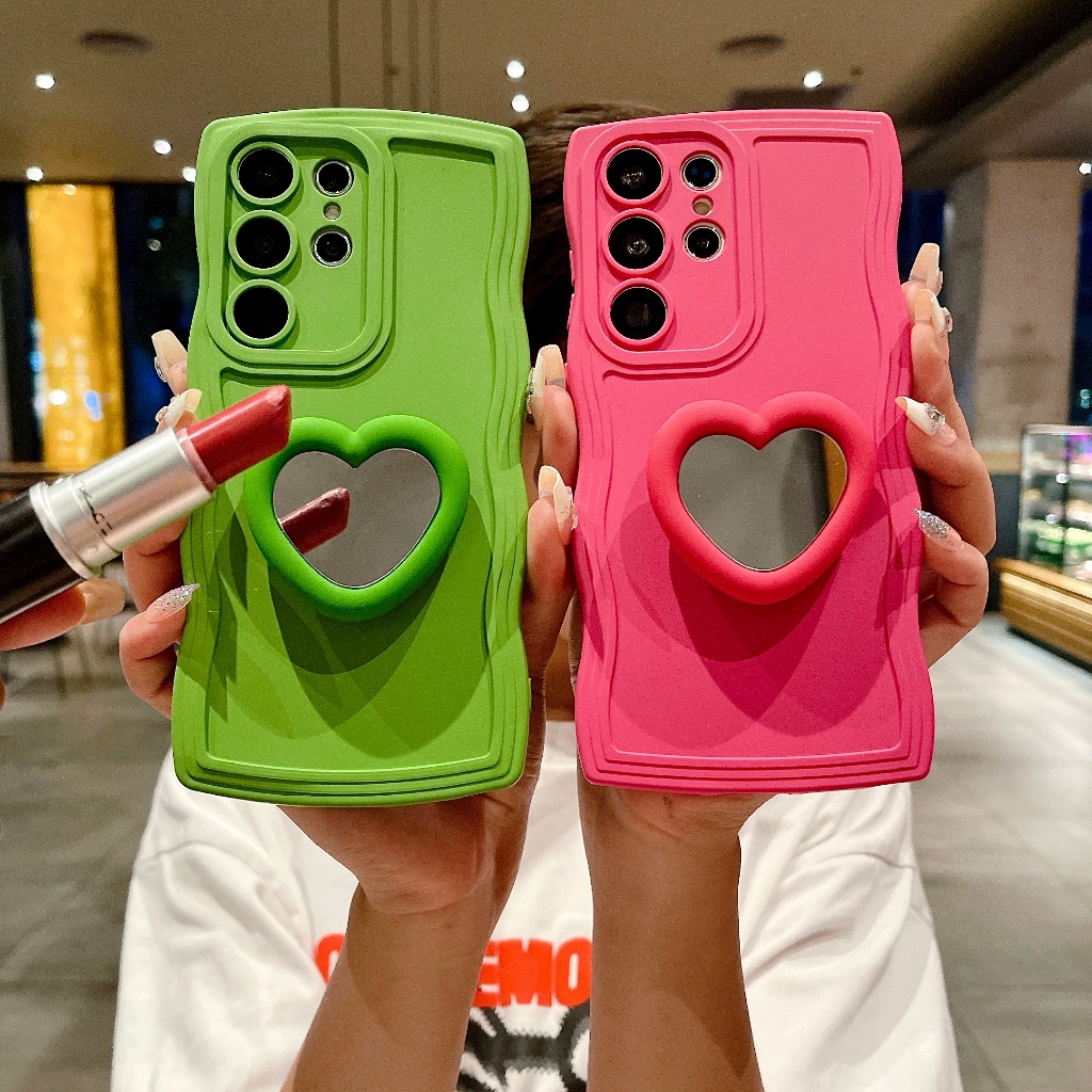 สีทึบ Love กระจก วงเล็บ ซองโทรศัพท์ Samsung Galaxy S25 Ultra S24 Ultra S24 FE S23 Ultra S23 Plus S23 S22 Ultra S22 Plus S21Ultra S21+ S20Ultra S21FE S20FE S25 S24 S24 Plus Case เคสโทรศัพท์ใหม่ ขอบหยักขนาดใหญ่ ซิลิโคนอ่อนนุ่มป้องกันการตก เคสมือถือซัมซุง
