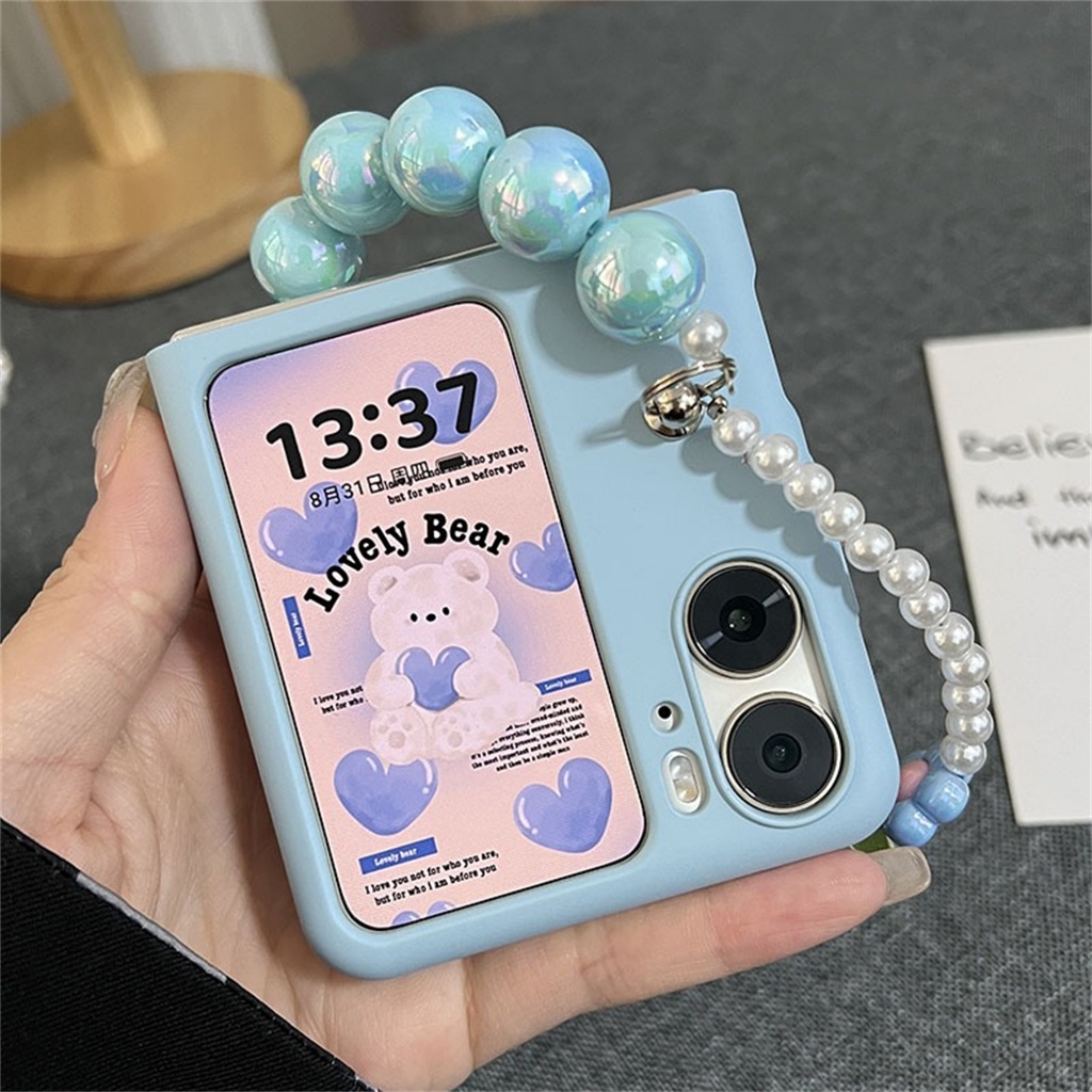 เกาหลีน ่ ารักดอกไม ้ ดอกไม ้ สร ้ อยข ้ อมือ Chian สีฟ ้ าสําหรับ OPPO ค ้ นหา N3 Flip findn2 Flip Find N2 Flip ฝาครอบกันกระแทก
